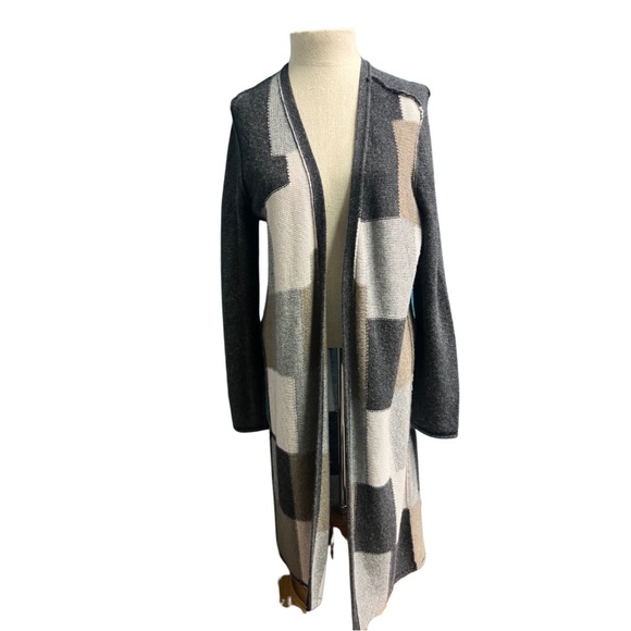 27 Miles 100% Cashmere Grey Color Block Duster/Cardigan, Sz S! - Picture 2 of 5